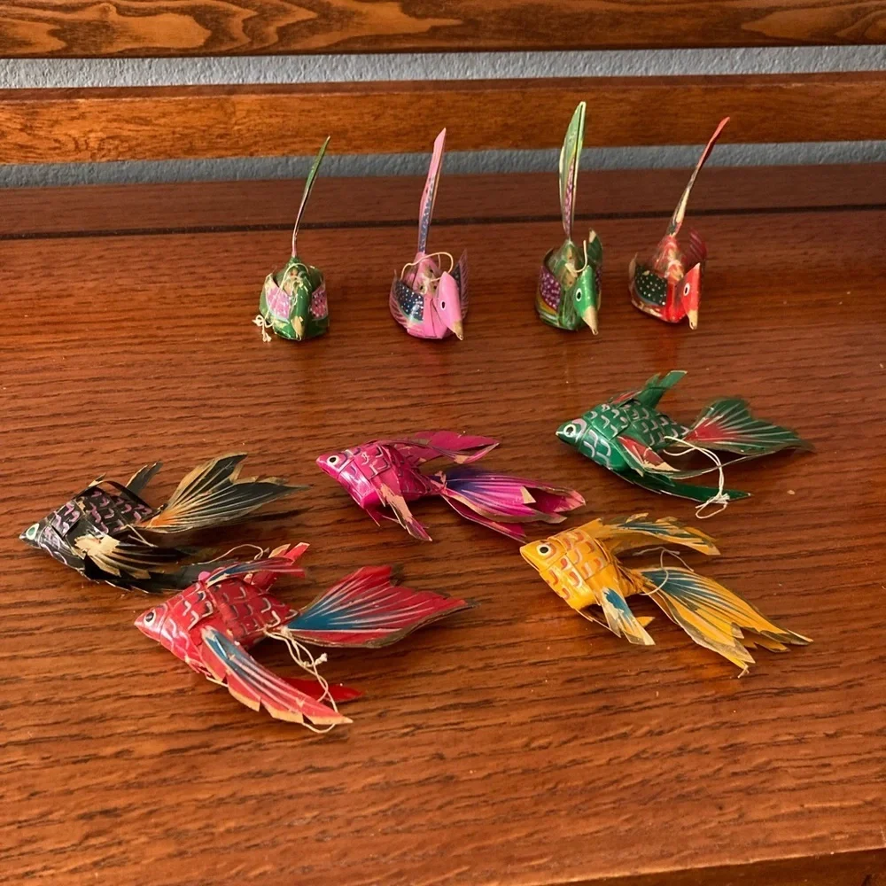 Hanging birds and fish Vintage Oragami painted missing some paint